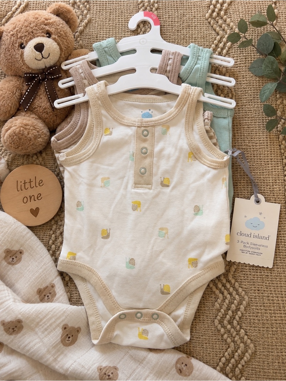 cloud island White Sleeveless Bodysuits 3-Pack